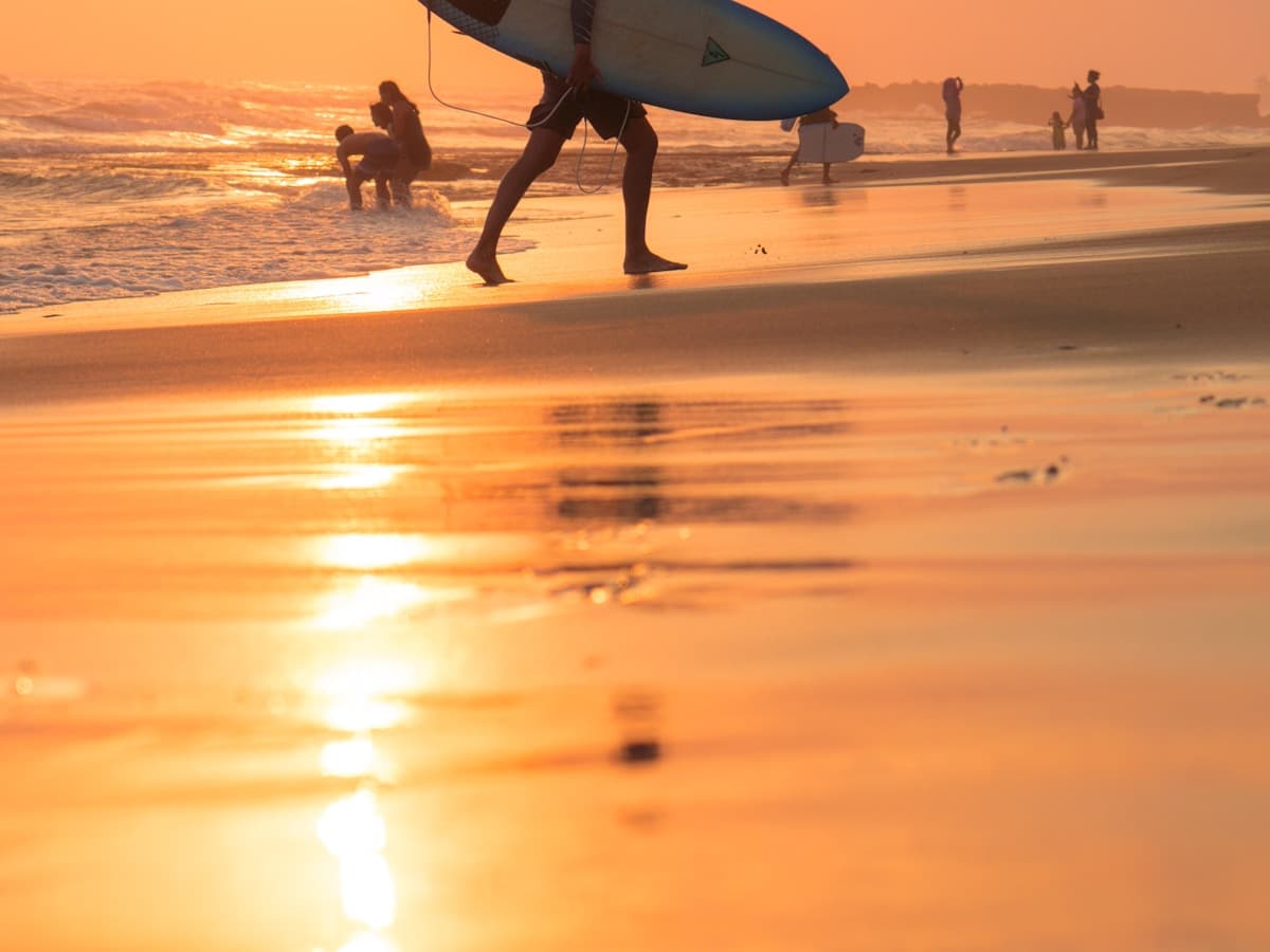 Bali Canggu โ surfer paddling out at Echo Beach in the morning