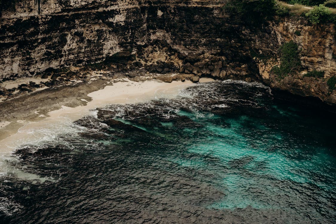 Bali โ aerial view of coastal rock formation near Nusa Lembongan